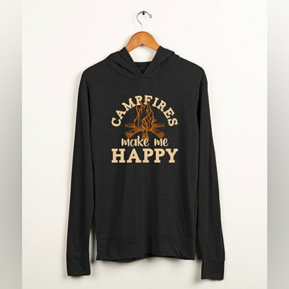 CherryLoom  'Campfires Make Me Happy' Hooded Long-Sleeve Tee sz XL